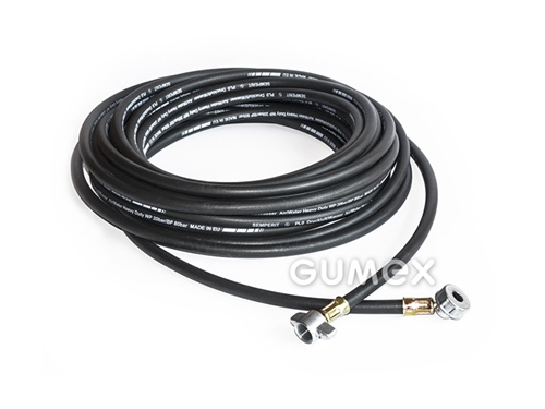 Hadice ku kompresorom PLO s koncovkami, 4/11mm, dĺžka 8m, 20bar, motýlik+tryska, matka+šikmá tryska, syntetická guma/syntetická guma, -30°C/+70°C, čierna
